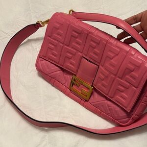 Fendi Pink Shoulder Bag with Gold Accents